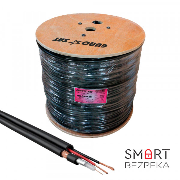 Кабель коаксіальний RG-59-CU+2x0,5 PE EUROSAT, зовнішній комбінований, бухта 305 м