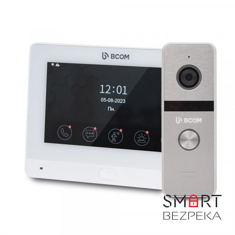 Комплект Wi-Fi відеодомофонa 7" BCOM BD-760FHD/T White з підтримкою Tuya Smart + BT-400FHD Silver