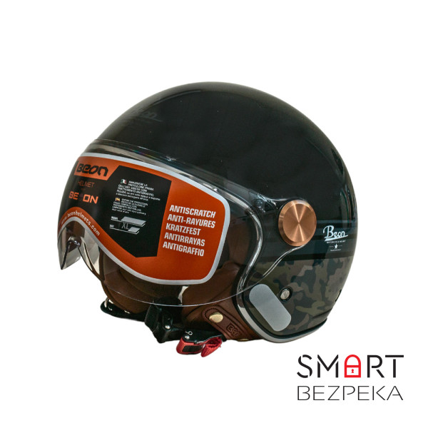 Мотошолом відкритий Beon B-120 27 SHINY BLACK (глянець чорний), розмір XL