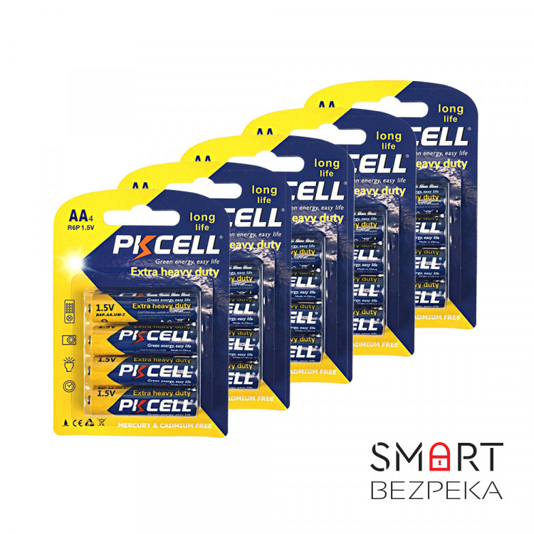 Комплект з 20 батарейок PKCELL Extra Heavy Duty AA R6P 1.5V по 4шт/блістер