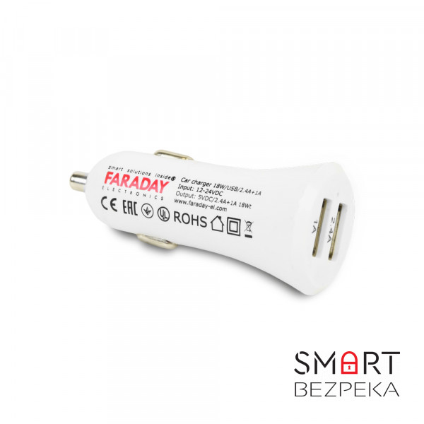 Автомобильное зарядное устройство Faraday Electronics 18W/USB/2.4A +1 A car с 2 USB выходами 2.4А и 1А