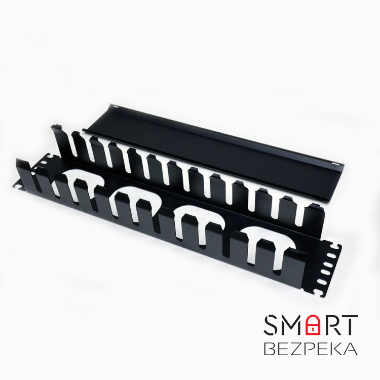 Кабельний організатор CMS 2U металевий перфорований з кришкою, чорний