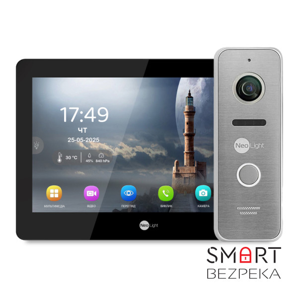 Комплект Neolight MEZZO Hybrid HD KIT B/SilverP: гібридний відеодомофон 10.1" з Wi-Fi та 2 Мп відеопанель