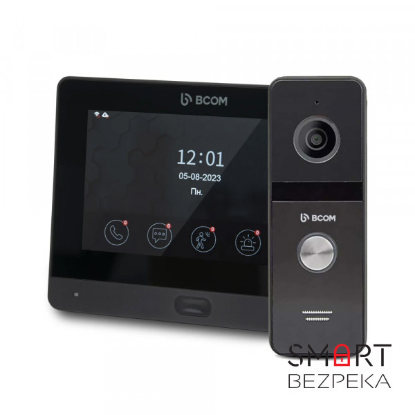 Комплект Wi-Fi відеодомофонa 7" BCOM BD-760FHD/T Black з підтримкою Tuya Smart + BT-400FHD Black