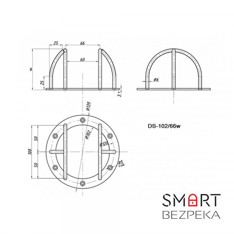 Захисний антивандальний кожух DS-102/66b для купольних камер