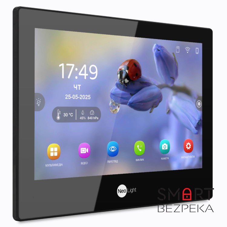 Комплект Neolight ALPHA Hybrid IP KIT B/Graphite: гібридний відеодомофон 8" з Wi-Fi, 2 Мп відеопанель та PoE адаптер для панелі виклику