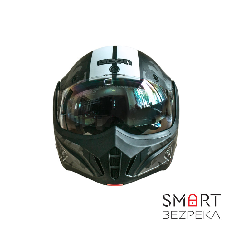 Мотошолом модуляр Beon B-707 81 MATT BLACK/GREY/WHITE (матовий чорний/сірий/білий), розмір L