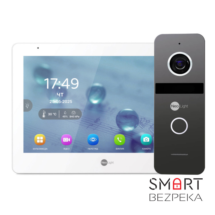 Комплект Neolight MEZZO Hybrid IP KIT Graphite: гібридний відеодомофон 10.1" з Wi-Fi, 2 Мп відеопанель та PoE адаптер для панелі виклику