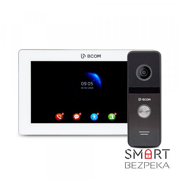 Комплект відеодомофону BCOM BD-770FHD White Kit: відеодомофон 7" і відеопанель