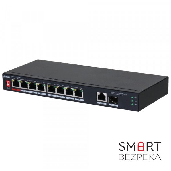 Некерований 10-портовий POE комутатор Dahua DH-PFS3110-8ET1GT1GF-96 з 8 портами PoE