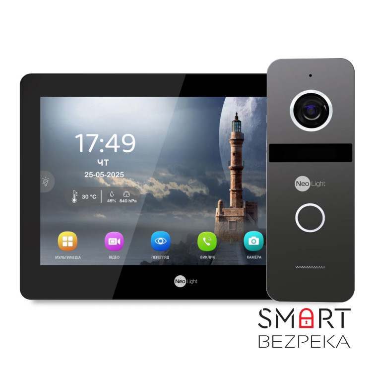 Комплект Neolight MEZZO Hybrid IP KIT B/Graphite: гибридный видеодомофон 10.1" с Wi-Fi, 2 Мп видеопанель и PoE адаптер для панели вызова