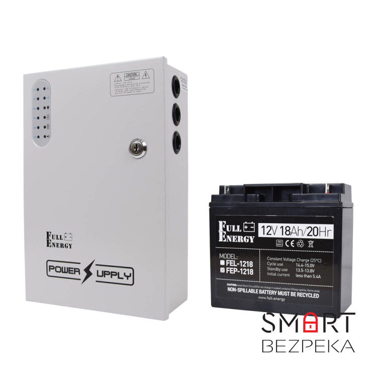 Комплект блок безперебійного живлення Full Energy BBG-1210/8 + акумулятор 12В 18А·год Full Energy FEP-1218