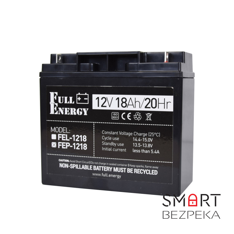 Комплект блок безперебійного живлення Full Energy BBG-1210/8 + акумулятор 12В 18А·год Full Energy FEP-1218