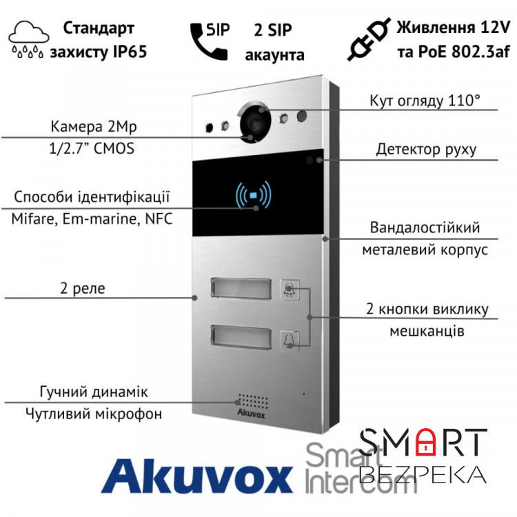 IP-панель виклику 2 Мп Akuvox R20B X2 OW на 2 абоненти