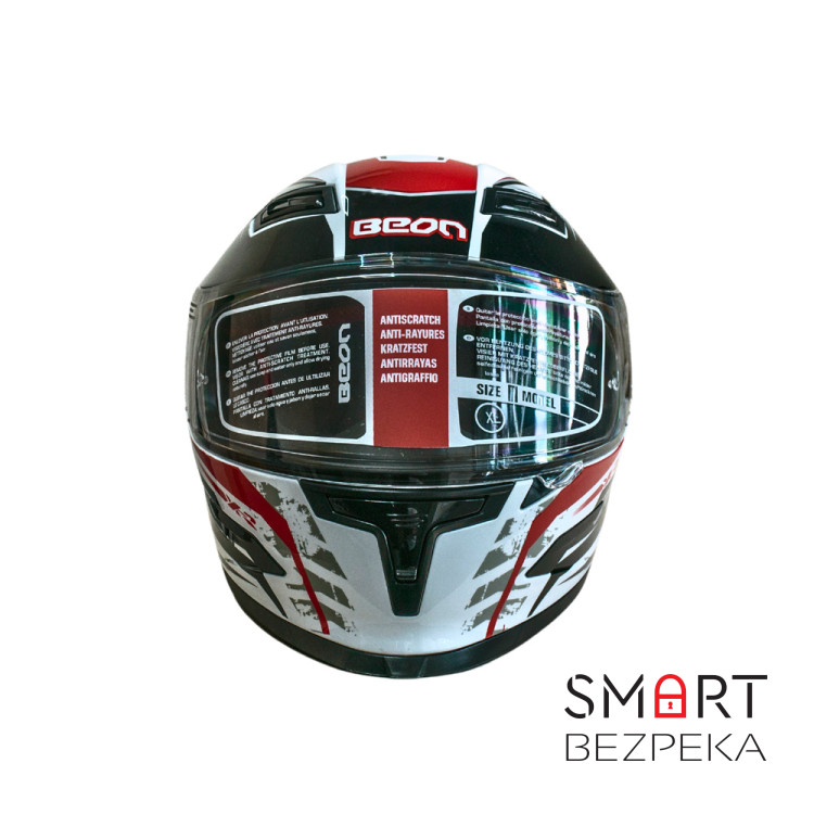 Мотошолом інтеграл Beon B-503 SINGLE VISOR ANGLE TEAR SHINY WHITE/RED (глянець білий/червоний), розмір XL