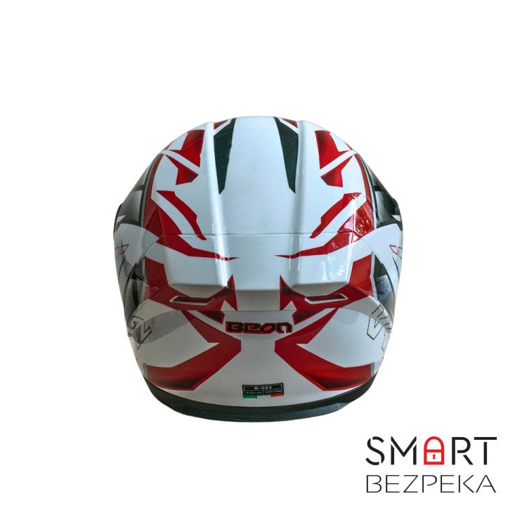 Мотошолом інтеграл Beon B-503 SINGLE VISOR ANGLE TEAR SHINY WHITE/RED (глянець білий/червоний), розмір XL
