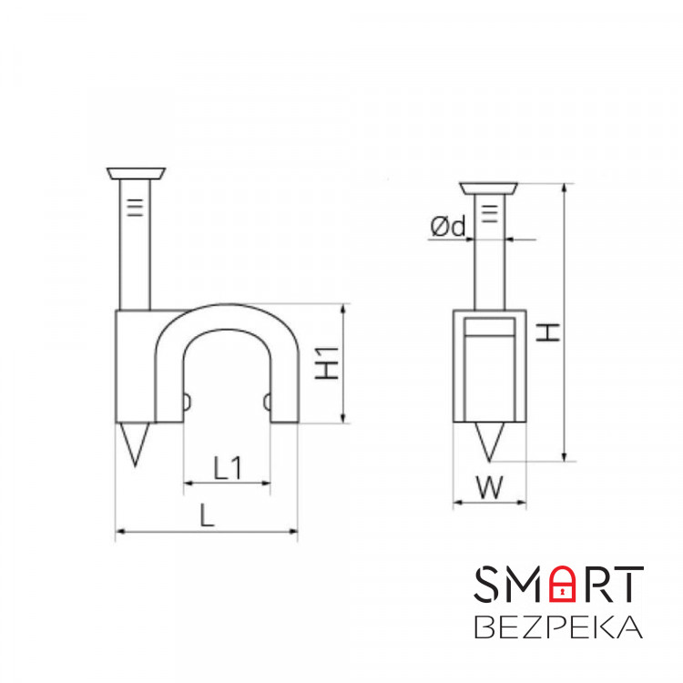 Скоба кругла з цвяхом для кабелю R-3 біла (100 шт.)