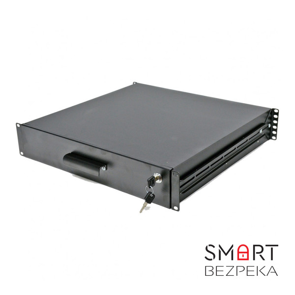 Скринька висувна для документів 19" із замком, 2U 450 глибина, чорна