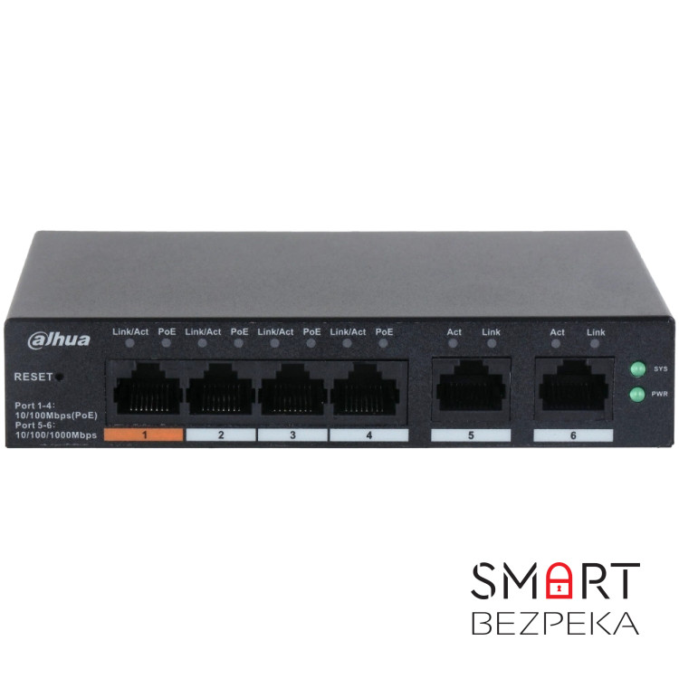 Неуправляемый PoE-коммутатор Dahua DH-CS4006-4ET-60 с 4 портами PoE