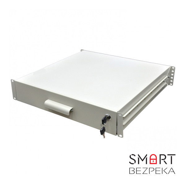 Скринька висувна для документів 19" із замком, 2U 450 глибина, сіра