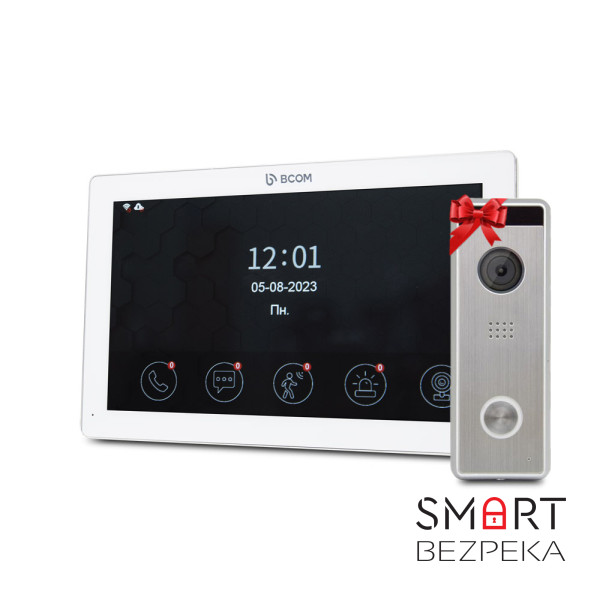 Відеодомофон 10" BCOM BD-1070FHD White + Відеопанель Tantos Triniti FHD