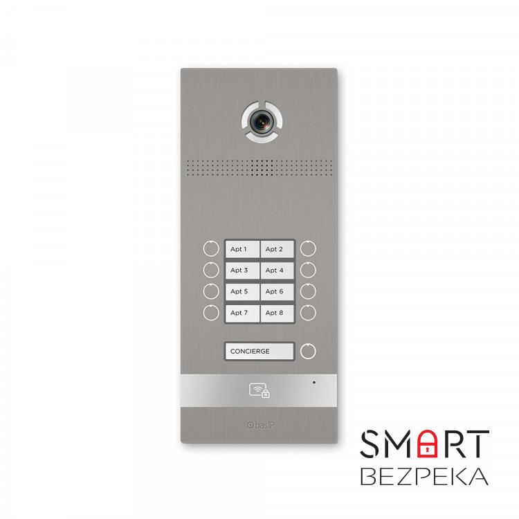 IP панель виклику на 8 абонентів Bas-IP BI-08FB silver з розпізнаванням облич і зчитувачем UKEY для IP-домофонів