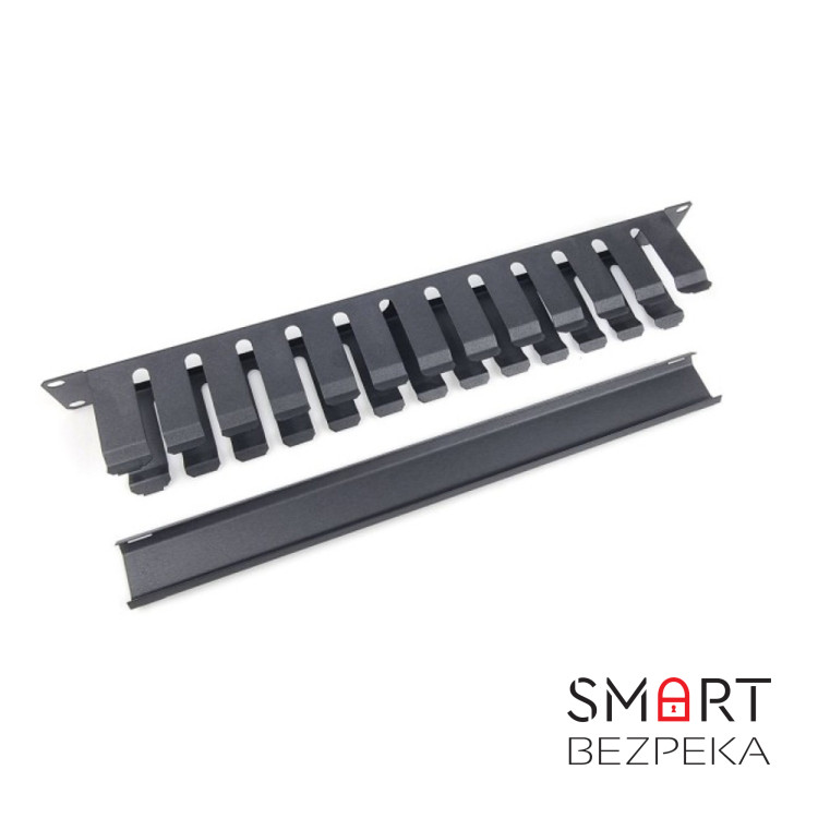 Організатор кабелю перфорований із кришкою 19" 1U чорний