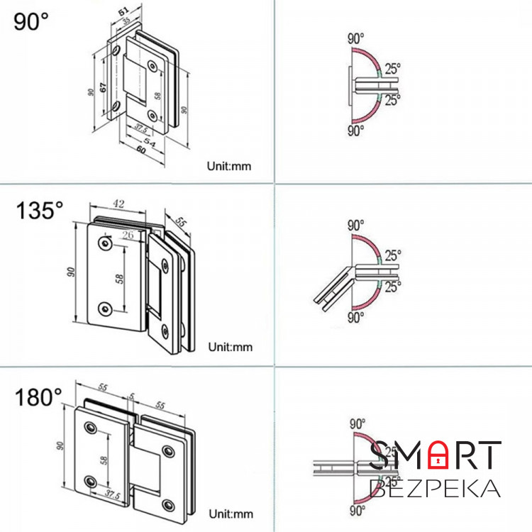 Гідравлічна петля-дотягувач для скляних дверей душа G-180