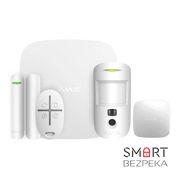 Комплект сигналізації та захисту від потопу Ajax StarterKit Cam white + датчик затоплення Ajax LeaksProtect white