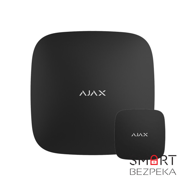 Інтелектуальна централь Ajax Hub 2 Plus (8EU/ECG) UA black з підтримкою 2 SIM-карт, LTE і Wi-Fi, підтримкою датчиків з фотофіксацією тривог + бездротовий датчик затоплення Ajax LeaksProtect black