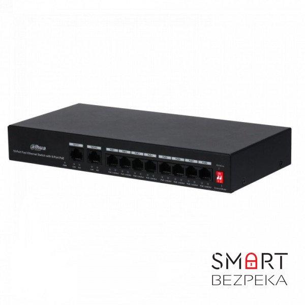 Неуправляемый 10-портовый PoE-коммутатор Dahua DH-PFS3010-8ET-65 с 8 портами PoE