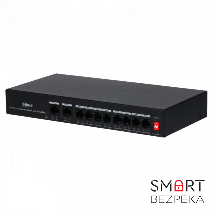 Неуправляемый 10-портовый PoE-коммутатор Dahua DH-PFS3010-8ET-65 с 8 портами PoE