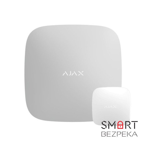 Інтелектуальна централь Ajax Hub 2 Plus (8EU/ECG) UA white з підтримкою 2 SIM-карт, LTE і Wi-Fi, підтримкою датчиків з фотофіксацією тривог + бездротовий датчик затоплення Ajax LeaksProtect white
