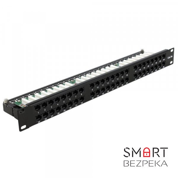 Патч-панель Hypernet 48 портів UTP кат.5е 19" PP-KUTP48-1U з утримувачем кабелю