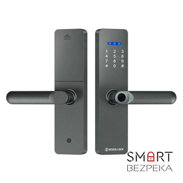 Умный дверной биометрический замок SEVEN LOCK SL-7740BF grey (врезная часть 5050)