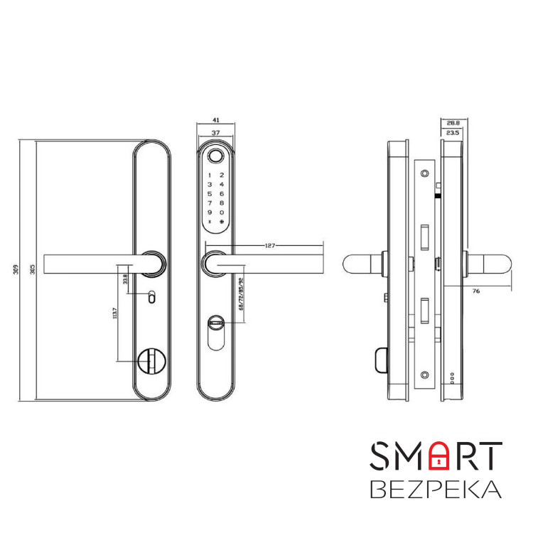 Розумний дверний біометричний замок SEVEN LOCK SL-7761BF silver (без врізної частини)