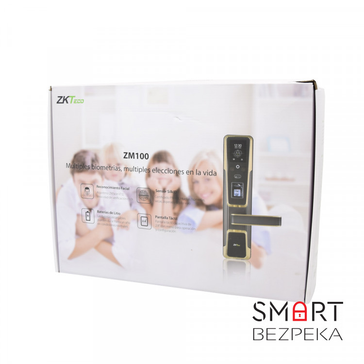 Smart замок ZKTeco ZM100 left для лівих дверей зі скануванням обличчя і зчитувачем відбитку пальця