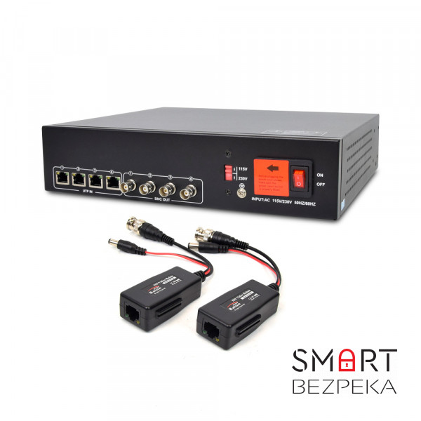 Активний 4-канальний приймач ATIS AL-1204 UHD відеосигналу і живлення через UTP