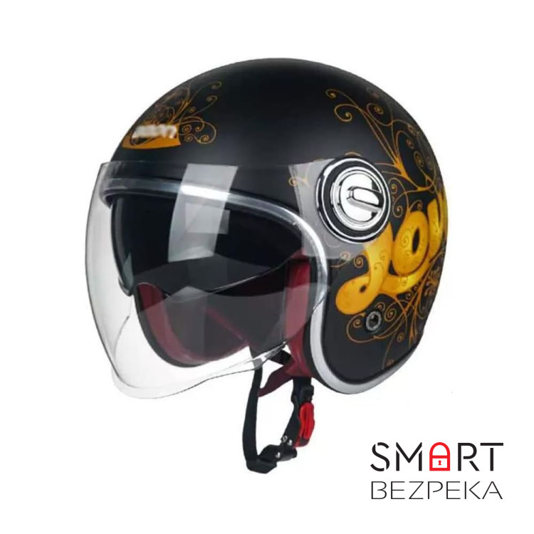 Мотошолом відкритий Beon B-108A ABS LOVE SHINY BLACK/GOLD (глянець чорний/золотий), розмір XL