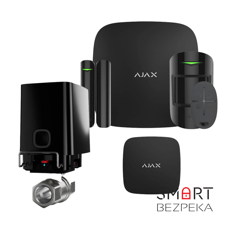 Комплект сигналізації та захисту від потопу Ajax StarterKit 2 Black + Ajax WaterStop 1/2" Black + у подарунок датчик затоплення Ajax LeaksProtect black