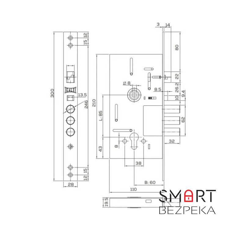 Розумний дверний біометричний замок SEVEN LOCK SL-7767BFW (врізна частина 252RAV)