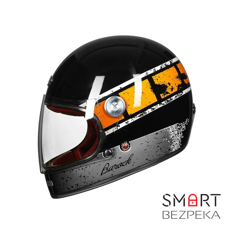 Мотошлем интеграл Beon B-510 FIBER graffiti SHINY BLACK/ORANGE (глянец черный/оранжевый), размер XL