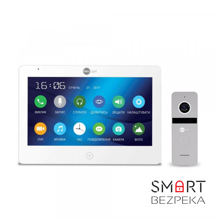 Комплект відеодомофона Neolight MEZZO HD WF / Solo FHD Silver: відеодомофон 10" з Wi-Fi з детектором руху і 2 Мп відеопанель