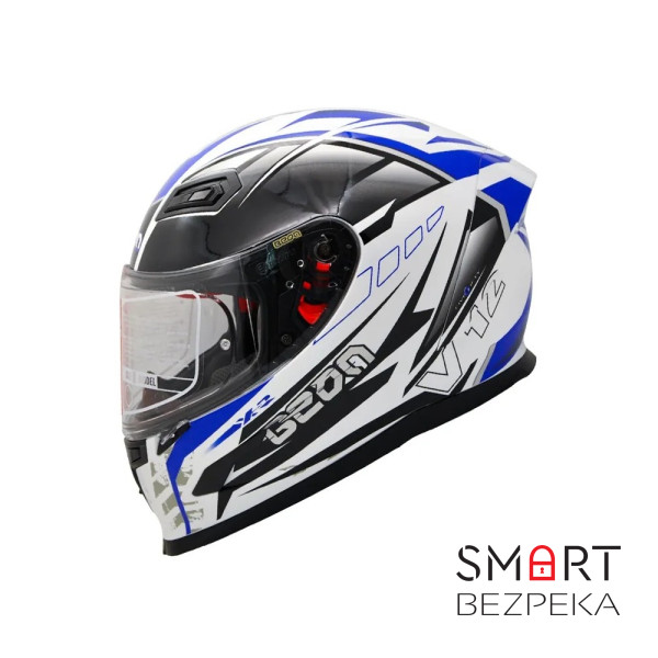 Мотошолом інтеграл Beon B-503 SINGLE VISOR ANGLE TEAR SHINY WHITE/BLUE (глянець білий/синій), розмір L