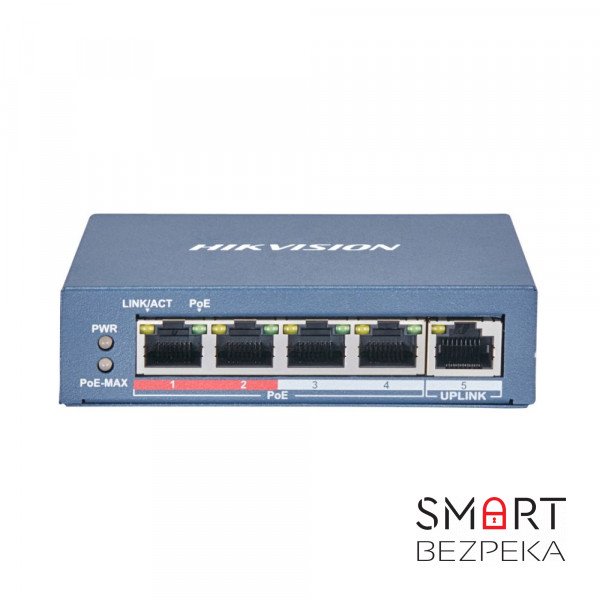 Неуправляемый PoE коммутатор Hikvision DS-3E0105P-E/M(B) с 4 портами PoE