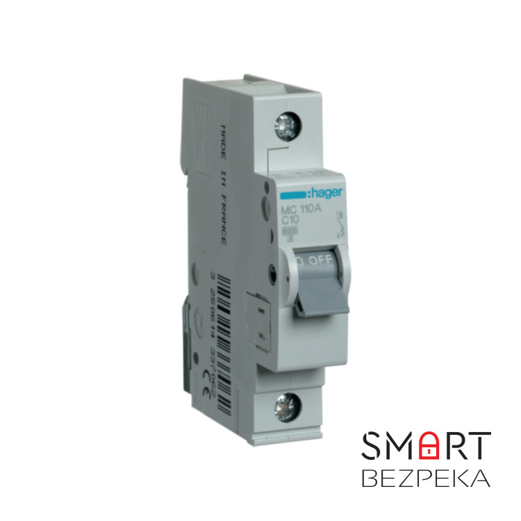 Автоматичний вимикач Hager MCN110A 1P 6 кА C-10A 1M