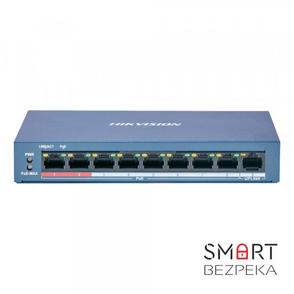 Некерований PoE-комутатор Hikvision DS-3E0109P-E(C) з 8 портами PoE