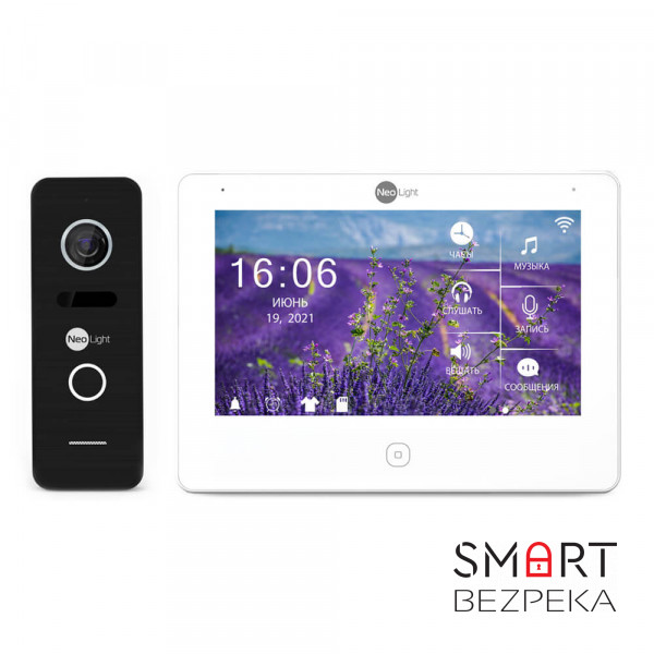 Комплект видеодомофона Neolight NeoKIT HD Pro WF Black: видеодомофон 7" с Wi-Fi с детектором движения и 2 Мп видеопанель