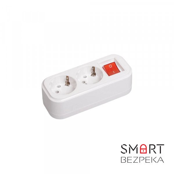 Колодка Sokol на 2 гнізда із заземленням та вимикачем