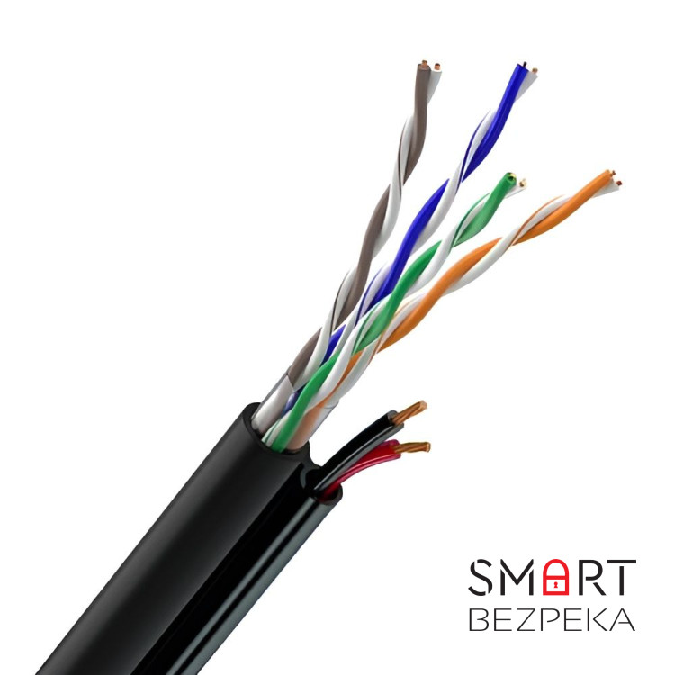 Звита пара OK-Net КПП-ВП (100) 4*2*0,51+2*0,75 мм2 (U/UTP-cat.5Е), СU, ізоляція ПЕ (UTP мідь зовнішній) із живленням, бухта 305м